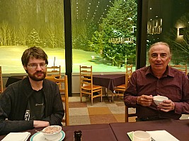 Fly from Auckland to Narita, Narita Express to Tōkyō, Shinkansen to Nagano, Shuttle to Prince Hotel East Wing, Shiga Kōgen
Kevin and Jim at dinner
Photographer;&nbsp;Adrian
2024-03-01&nbsp;20.11.06;&nbsp;Metadata time: '2024 Mar 01 20:11'
Original size:&nbsp;9,248 x 6,936; 9,377 kB
Filename: 2024-03-01 20.11.06 S20+ Adrian - Kevin and Jim at dinner.jpeg