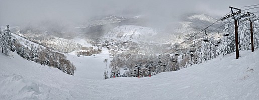 One line day summary
View from top of Kumanoyu 2nd pair lift
Photographer;&nbsp;Adrian
2024-03-10&nbsp;13.04.26;&nbsp;Metadata time: '2024 Mar 10 13:04'
Original size:&nbsp;5,652 x 2,193; 2,188 kB
Filename: 2024-03-10 13.04.26-PANO S20+ Adrian - view from top of Kumanoyu 2nd pair lift.jpeg