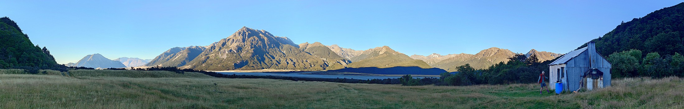 Bruce outside Fanghill Hut early morning
Photographer;&nbsp;Simon
2026-03-07&nbsp;08.17.44668;&nbsp;Metadata time: '2026 Mar 07 08:17'
Original size:&nbsp;23,195 x 3,715; 9,710 kB;&nbsp;stitch
Filename: 2026-03-07 08.17.44668 Xpr1VII Simon - Bruce outside Fanghill Hut early morning_stitch.jpg