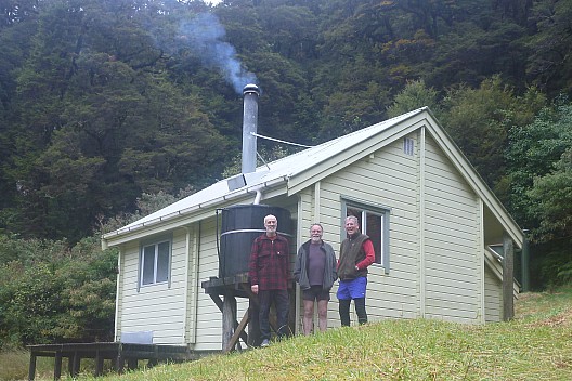 The three of us outside Māori Saddle hut
Photo: Philip
2023-04-18 15.16.45; '2023 Apr 18 15:16'
Original size: 2,913 x 1,942; 1,600 kB; cr