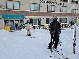 Nishidateyama, Takamagahara, Tanneno Mori Okojo, Ichinose skiing
Jim and Adrian outside Khuls Cafe
Photo: Simon
2024-03-09 14.19.44; '2024 Mar 09 14:19'
Original size: 9,248 x 6,936; 14,948 kB
2024-03-09 14.19.44 S20+ Simon - Jim and Adrian outside Khuls Cafe.jpeg