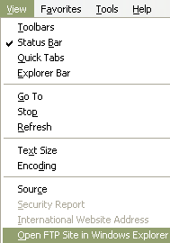 menu to open ftp in Windows Explorer