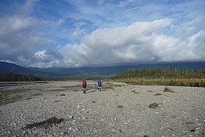 Mataketake Hut to Blue River Hut via tops, drive to Waita River at the south end of Haast-Paringa Cattle Track, tramp to Coppermine Creek Hut