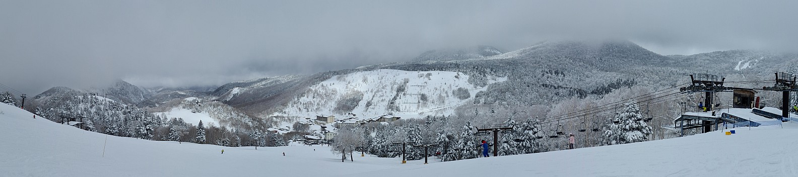 View of Kumanoyu from halfway station on Second Pair lift 
Photographer;&nbsp;Adrian
2024-03-10&nbsp;11.38.01;&nbsp;Metadata time: '2024 Mar 10 15:38'
Original size:&nbsp;16,305 x 3,623; 6,173 kB;&nbsp;stitch
Filename: 2024-03-10 11.38.01 S20+ Adrian - view of Kumanoyu from halfway station on Second Pair lift _stitch.jpg