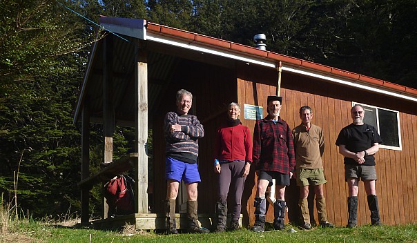 Philip, Nora, Brian, Peter, and Simon outside Huxley Forks Hut
Photo: Philip
2024-09-30 09.12.19; '2024 Sept 30 09:12'
Original size: 3,631 x 2,116; 2,193 kB; cr
2024-09-30 09.12.19 P1070578 Philip - Philip, Nora, Brian, Peter, and Simon outside Huxley Forks Hut_cr.jpg